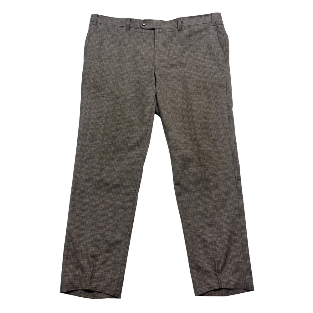 Saks Fifth Avenue 44x32 Brown Check Wool Dress Suit Pants Trousers Flat Front